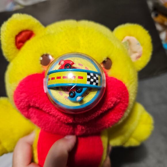 Playskool nosey bear yellow red hotrod race car plush NOSE DOESNT WORK vintage - Picture 3 of 8